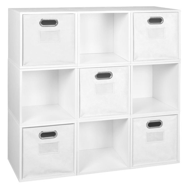 Niche Cubo Storage Set with 9 Cubes & 5 Canvas Bins, White Wood Grain & White PC9PKWH5TOTEWH